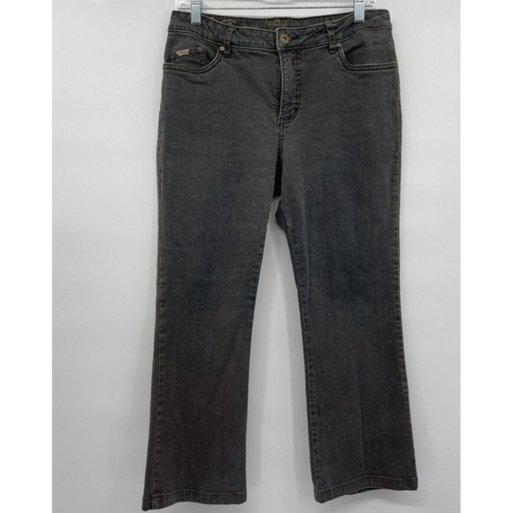 FDJ 10P Olivia Flare Jeans Womens‎ Gray Petite Mid Rise Stretch Denim 4105002